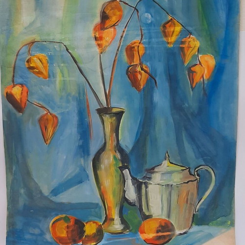 Vintage watercolor still life painting 70x50 cm, signed