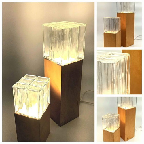 Table lamp limited edition glass and wood set