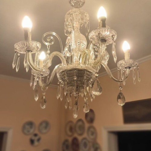Glass chandelier from the 1960s used, 5 lights