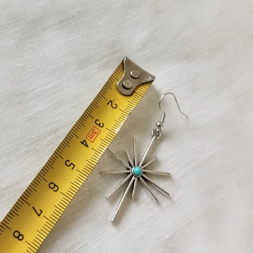 Boho hanging sun and star earrings new, silver with turquoise stone