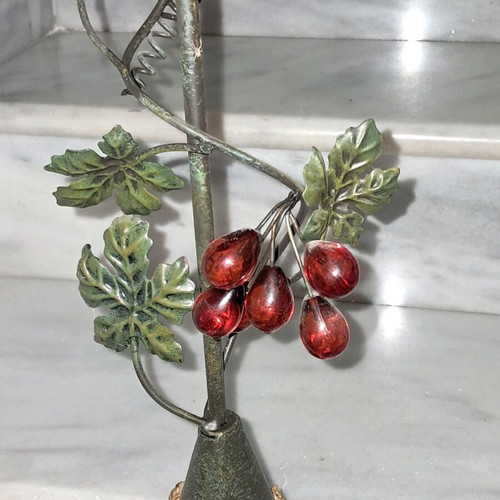 Set of 2 metal candlesticks new with glass grape decoration