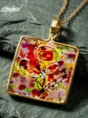 Laflor necklace with abstract flower on colorful background, new