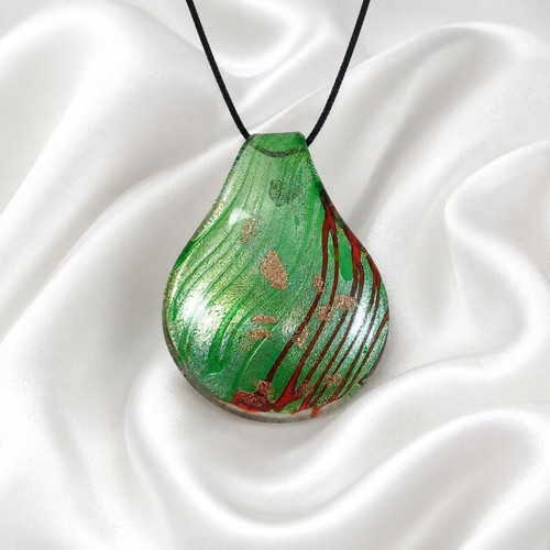 Handmade Murano Glass Necklace with Leather Strap, New, Colorful