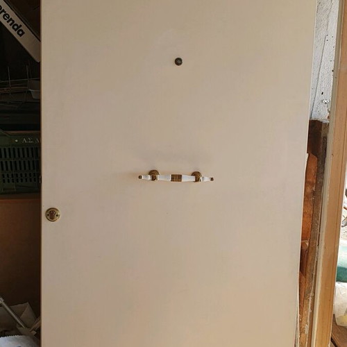 Wooden exterior entrance door with frame, white lacquer