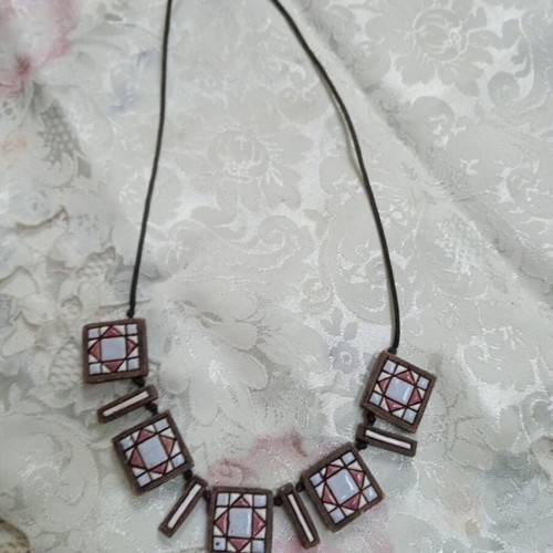 Ethnic handmade clay necklace with enamel, 2004, new