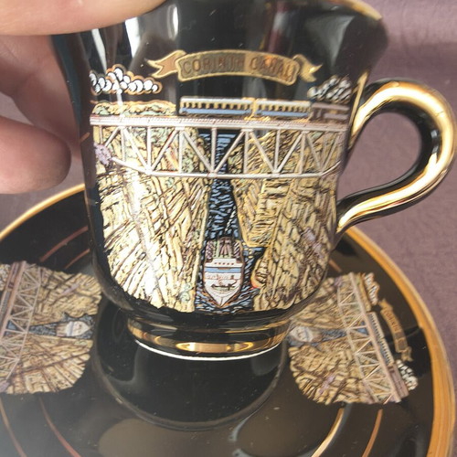 Collectible Coffee Cup Set "Corinth Canal" by D. Strigos, 24K Gold