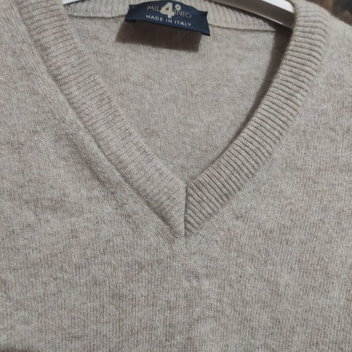 Italian men's beige pullover made of merino wool, cashmere and silk like new, size S-M