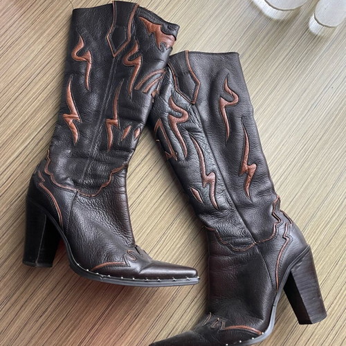 Leather women's cowboy boots like new, brown, size 36
