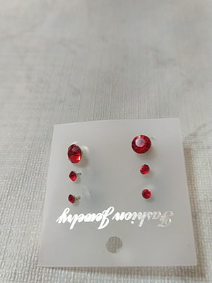 Pierced earrings set of three red, new, different sizes