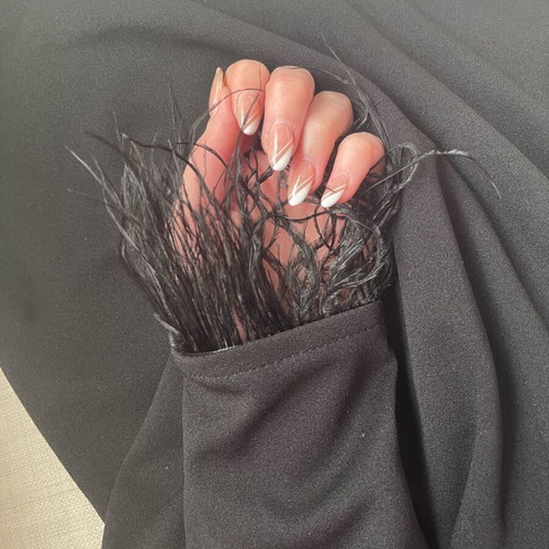 Mini dress new with elegant cutout and feather details black XS