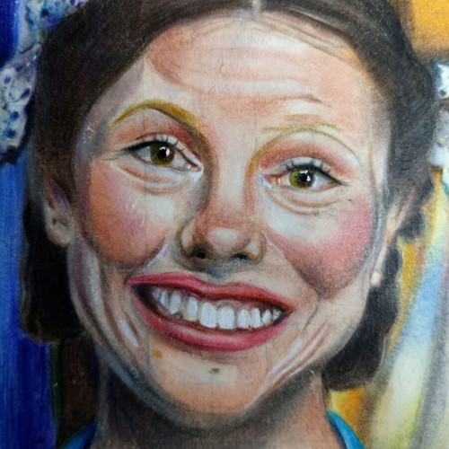Pearl handmade drawing with colored pencils like new