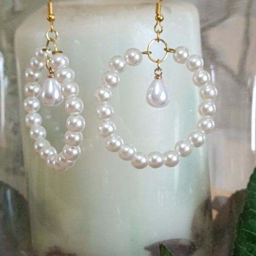 Handmade earrings with white pearl beads new