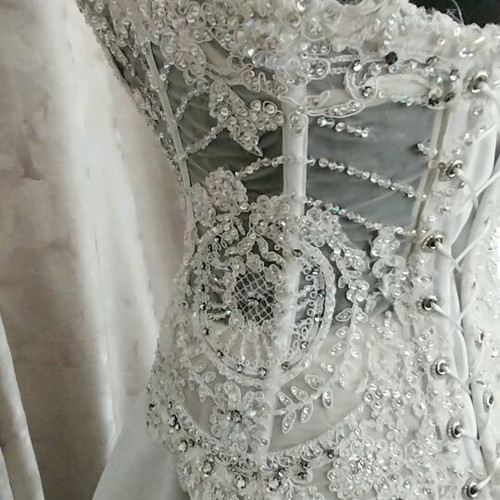 Wedding bustier embroidered with stones, strass and Swarovski, new