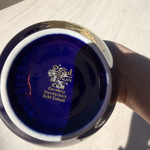 Vintage Royal KPM Bavaria porcelain vase like new with cobalt and gold