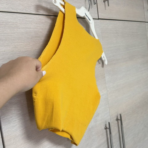 Zara yellow orange ribbed cotton cropped tank top
