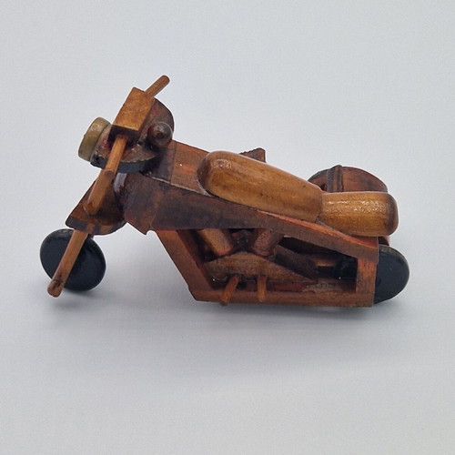 Vintage Handmade Wooden Motorcycle with Sidecar miniature used