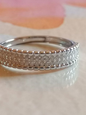 Silver 925 double row ring with white zircon and adjustable size new