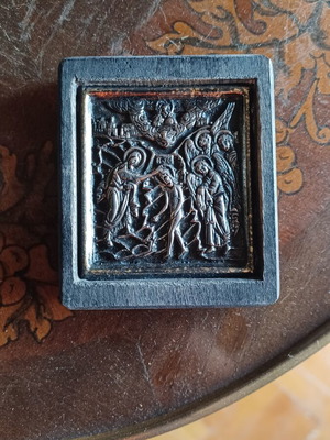 Wooden miniature icon with silver Baptism scene