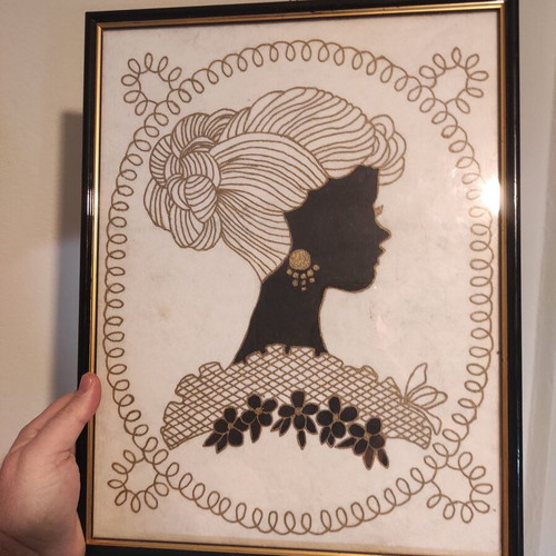 Antique Victorian Style Silk Screen Prints Set of 2 with Glass Front