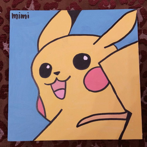 Pikachu handmade painting with acrylics on 20×20 cm cardboard made to order