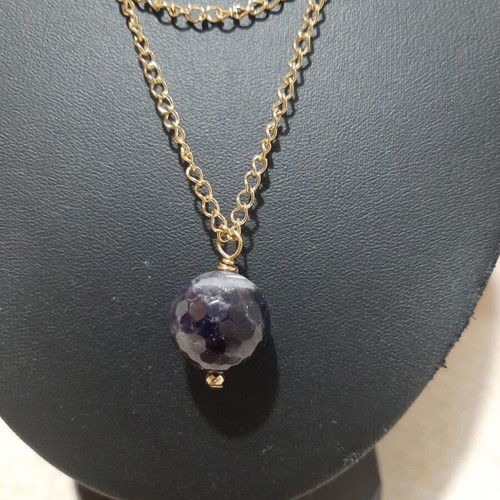Necklace with amethyst in steel, new, length 80 cm