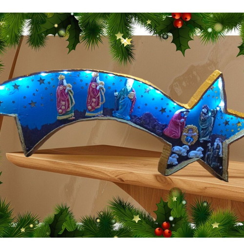 Handmade Christmas Nativity Scene The Birth of Christ with LED Lighting