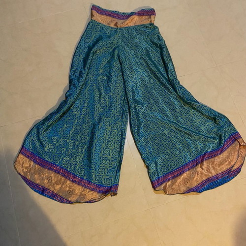 Boho blue satin Koufonisia palazzo pants new, elastic waist