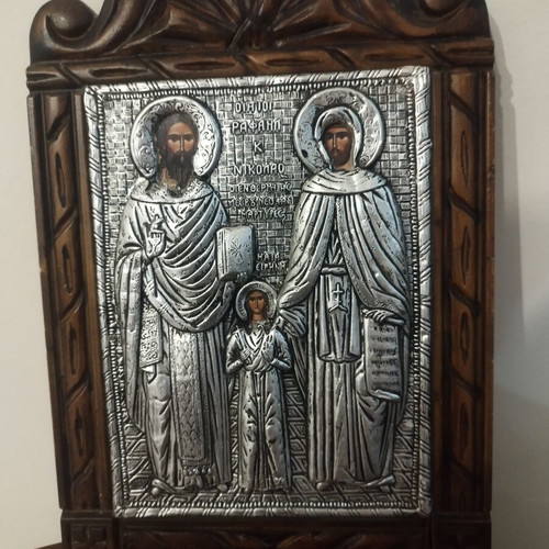 Icon of Saints Raphael, Nicholas, and Irene, like new, 30x20cm
