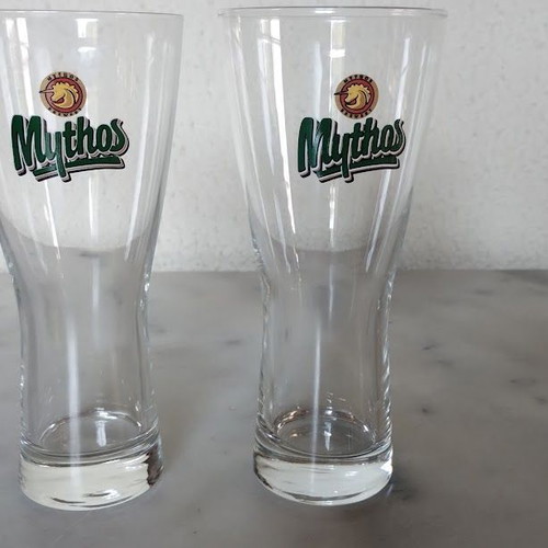 Mythos Beer Glasses set of 2 like new 400ml