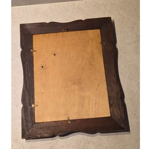 Large Vintage Photo Frame with Beautiful Wood Carving, Dark Wood