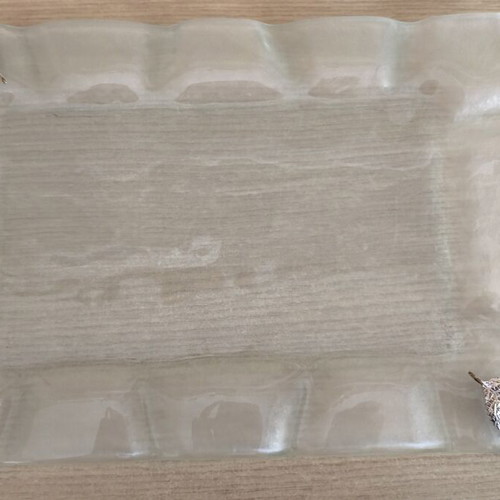 Glass Serving Tray like new, 35x25 cm, wavy design with silver leaves