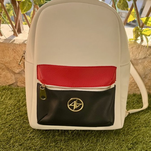 Bag to Bag women's backpack white with red and navy blue details