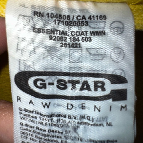 G-Star Raw Montgomery style coat size Small yellow, like new