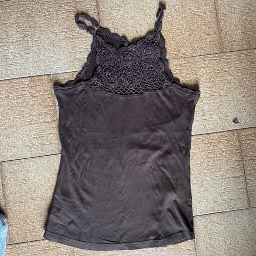 Vintage blouse with knitted front, new, brown, size S