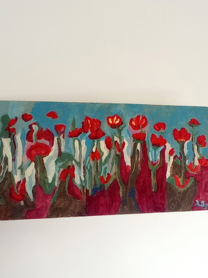 Poppies Painting on Plywood by Chrysa Stamou like new