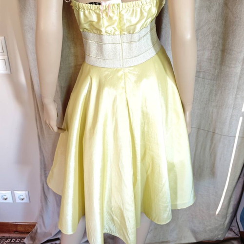 Vintage satin dress s/m with petticoat, strapless with optional straps, yellow