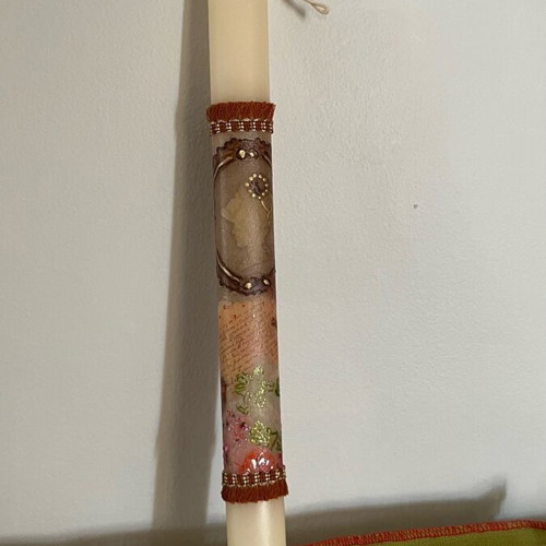 Easter candle painted with acrylics and decoupage new