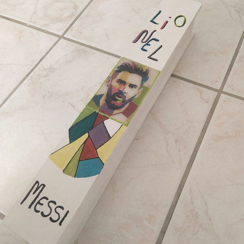 Handmade wooden candle box Lionel Messi like new