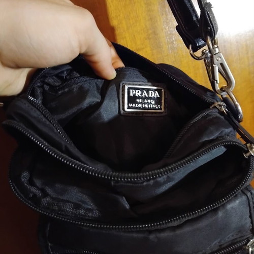 Prada shoulder bag black used with logo and adjustable strap