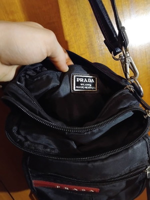 Prada shoulder bag black used with logo and adjustable strap