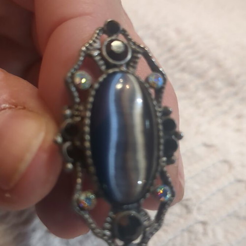 Vintage ring 4 cm like new oxidized metal with cat's eye stone