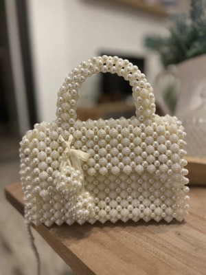 Handmade white crossbody bag made of pearls new