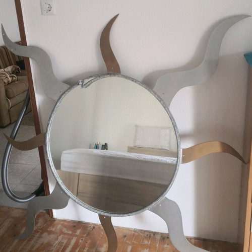 Handmade metal mirror 2m unique industrial sunburst design like new