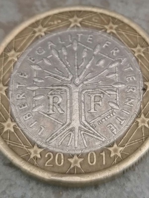 1 Euro France 2001 coin used with errors The Tree of Life