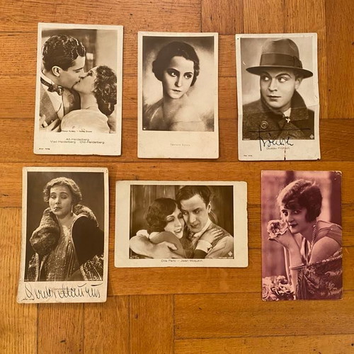 Postcards used, 6 pieces of interwar foreign actors
