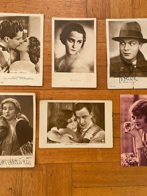 Postcards used, 6 pieces of interwar foreign actors