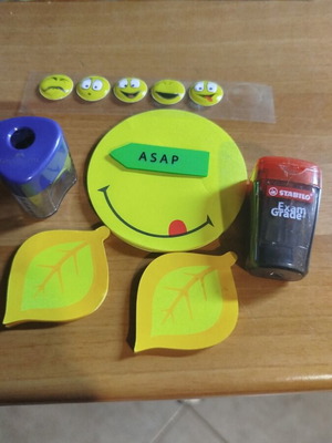 Post-it notes and 2 pencil sharpeners