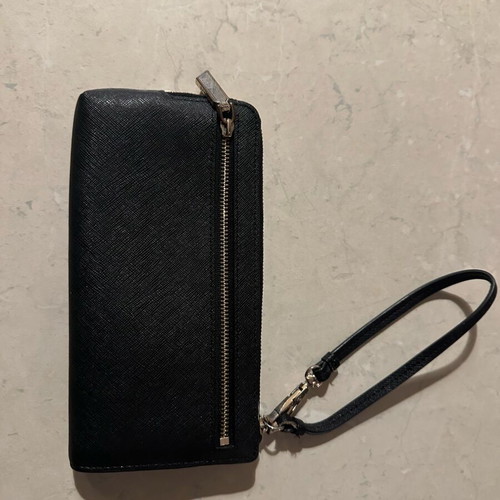 DKNY black women's wallet with zipper and wrist strap used
