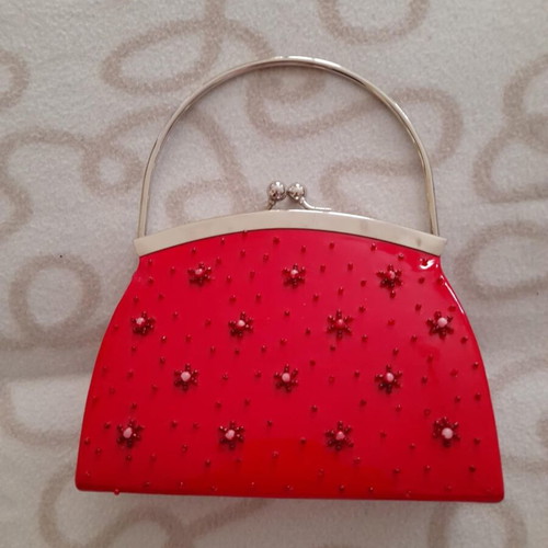 Vintage red evening clutch bag with beads