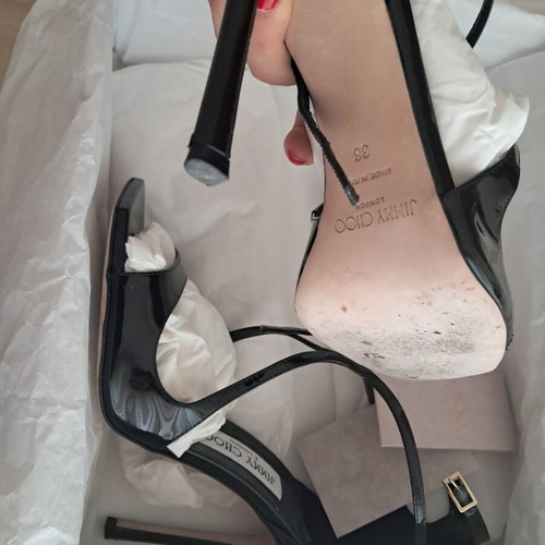 Jimmy Choo Azia 110 black patent leather sandals, size 38